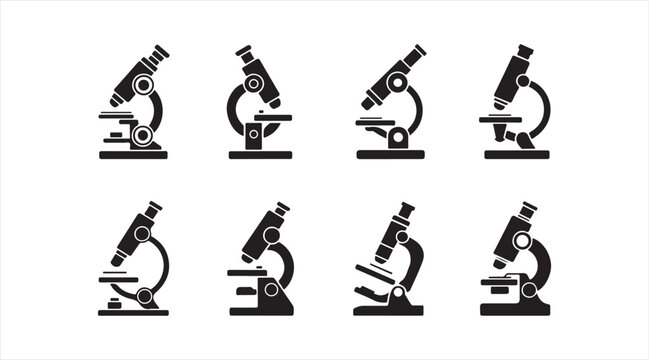 Microscope Silhouette Icon Set Featuring Scientific Laboratory and Medical Research Equipment