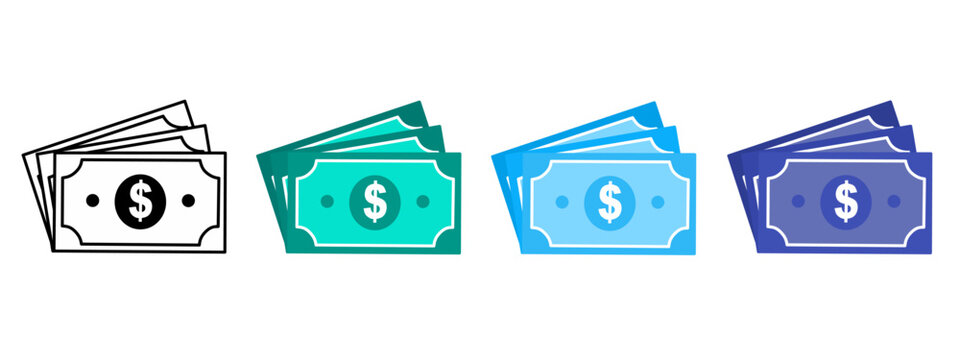 dollar bills stack icon set