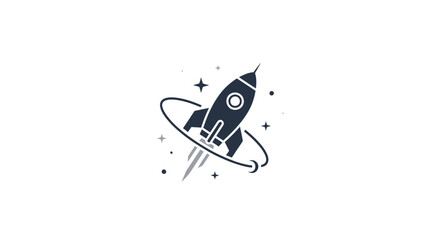 A minimalist graphic illustration of a rocket ship flying through outer space © cebong
