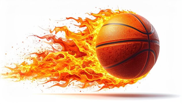 Basketball on Fire Exploding with Flames and Energy.