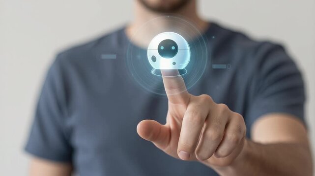 Man Interacting with a Holographic Projection
