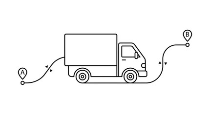Delivery truck traveling from point A to point B outline icon. © ponidi