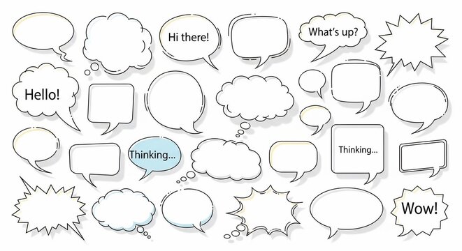 Hand-drawn Speech Bubbles: A Spectrum of Thoughts, Greetings, and Wonders