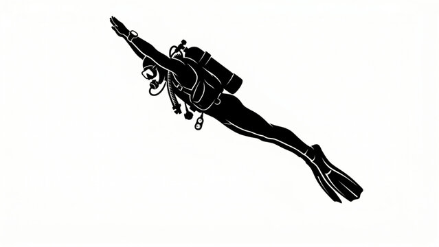 Silhouette of a scuba diver diving down into the deep sea
