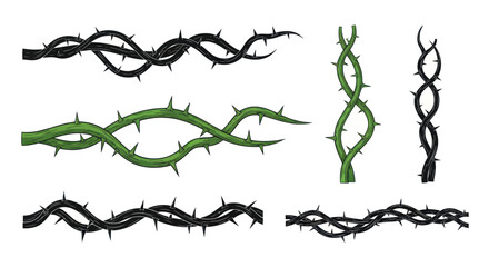 Thorn Vines Elements, Green and Black, Isolated on White Background © udin