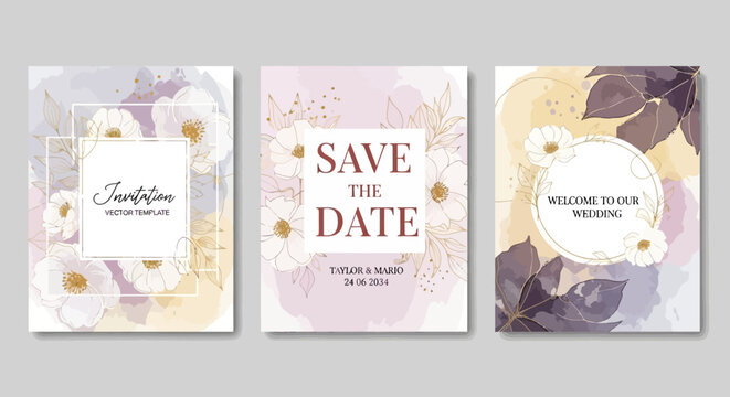 Elegant wedding invitation templates with floral accents and soft watercolor backgrounds, perfect for a romantic celebration