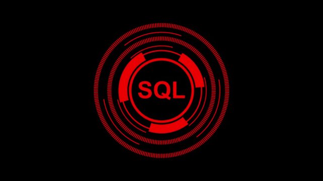 Futuristic HUD Interface Featuring the Word SQL in a Digital Financial Leadership Design.4K Resolution with Real-Time Event Tracking on Dark Background.