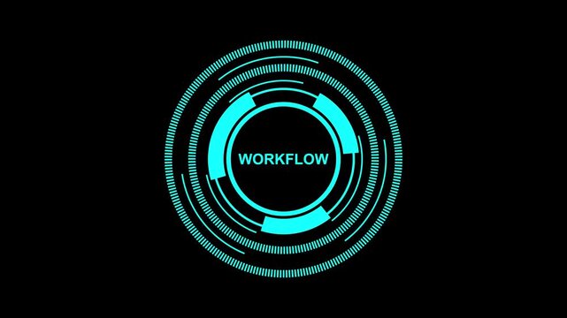 Workflow Strategy Infographic with Business Icons on Black Background.4K Resolution with Real-Time Event Tracking on Dark Background.