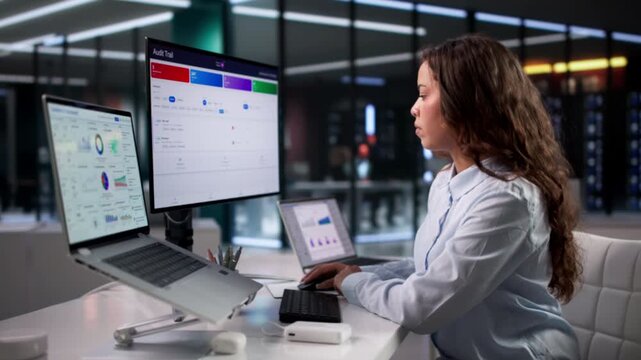 Business Analyst Carefully Reviews Audit Trail Data