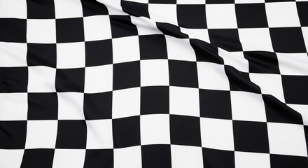 Obraz premium Woven Victory: Black & White Checkered Fabric Ripples, A Moment of Bold Contrast.