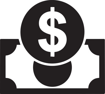 Black and white illustration of a dollar sign on a banknote