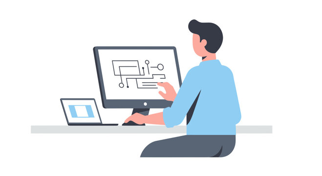 Programmer working on computer, coding and developing software