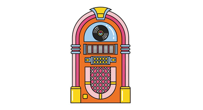 Retro jukebox illustration, colorful vintage music player, nostalgic entertainment concept