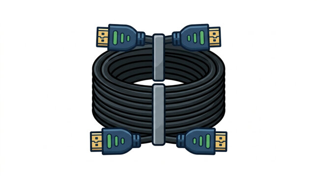 Bundle of Black HDMI Cables with Blue Connectors.