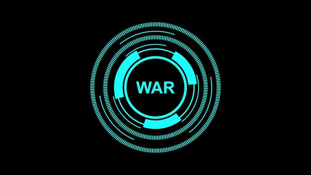 Futuristic WAR Interface in 4K Resolution with Cyan Targeting Elements on Black Background. motion graphice 4K Resolution video.