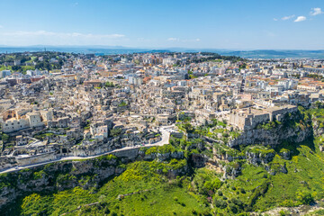 Obraz premium The Historic Matera City drone view in Italy