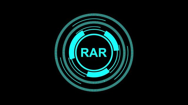 Futuristic hud RAR Interface with Digital Compression Elements in 4K animatio motion graphics video.