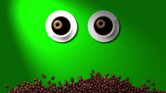 Coffee app interface presentation background with frame of roasted beans on Green screen.