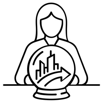 Crystal ball gazing for spiritual insight vector illustration, minimalist magic sphere icon representing divination and future prediction in a clean line art style for mystical design themes.