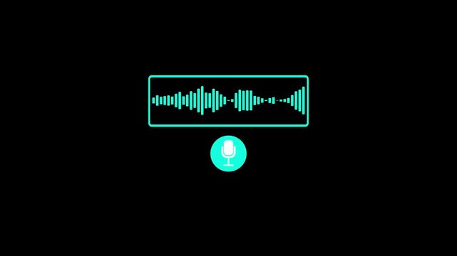 Voice recording and podcast mic microphone button icon animation.Audio microphone icon looping animation on Black background.