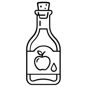 Apple cider vinegar bottle vector icon illustration for prophetic medicine and halal healthy lifestyle designs, minimalist thin line art graphic isolated on a clean white background.