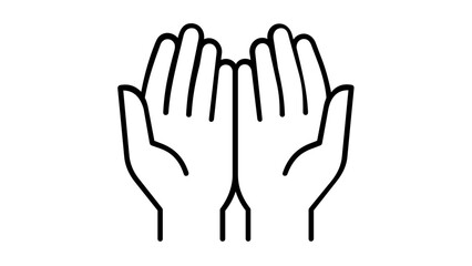 Obraz premium Islamic Praying Hands Supplication Dua Gesture Vector Icon Illustration. Minimalist line drawing of open palms cupped for prayer and worship, representing spiritual devotion and religious faith.