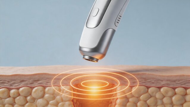 Thermal RF Energy Waves Penetrating Dermis for Skin Rejuvenation 3D Render