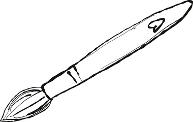 Obraz premium Hand drawn doodle sketch of artist brush. Vector black simple illustration for logo, icon, card decoration