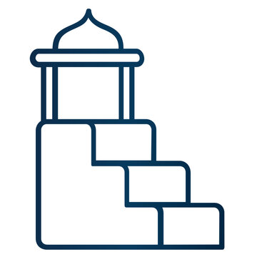 Islamic mimbar pulpit stairs vector icon illustration, mosque furniture for Friday khutbah sermon delivery, minimalist flat line art religious symbol for Muslim prayer hall interior design.