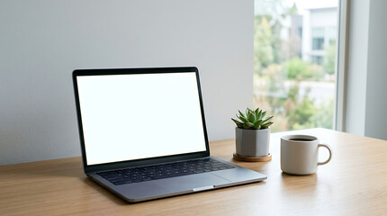 Fototapeta premium Laptop on office desk isolated on a clean white background