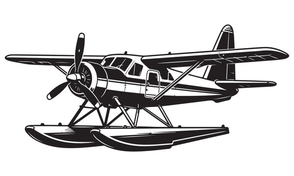 Seaplane silhouette, water aircraft vector, isolated on white