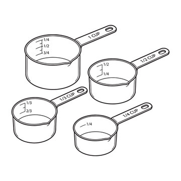 Dry Measuring Cups Set Line Art, Minimalist Kitchen Bakeware Design Style