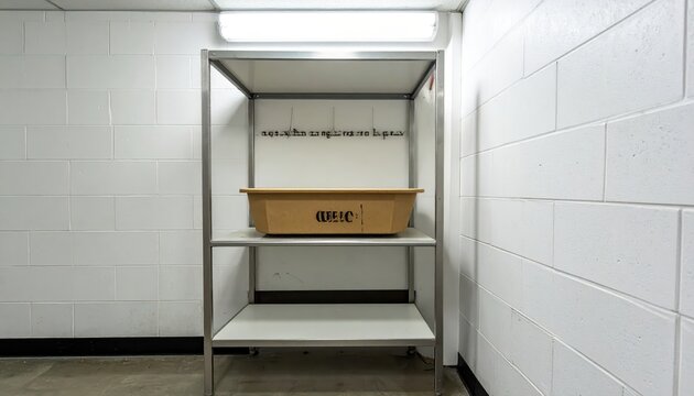 Disposable recycled paper pulp bedpan resting on a stainless steel shelf in a clean storage area
