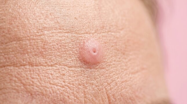 Enlarged Sebaceous Hyperplasia or Dermatofibroma Nodule on Facial Skin Texture