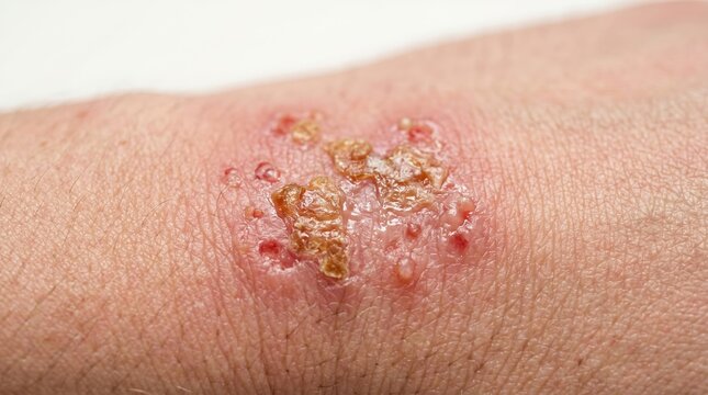 Close-up of Weeping Eczema Impetigo or Shingles Rash with Crusting