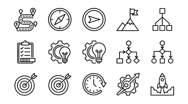 Roadmap and strategy outline icon set with editable stroke