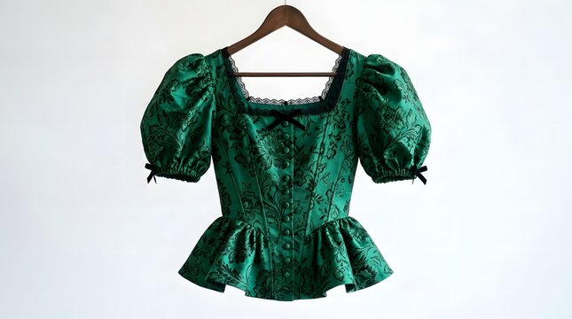 Green peplum with puffy sleeves on a hanger green peplum puffy sleeves