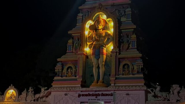 View of Lord Hanuman statue in a sacred temple setting