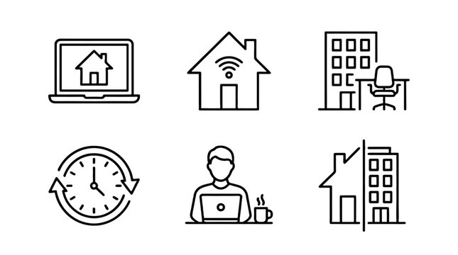 Minimal hybrid work outline icons set in editable stroke style