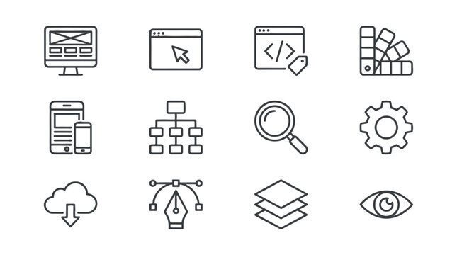 Web design line icon set with editable stroke elements