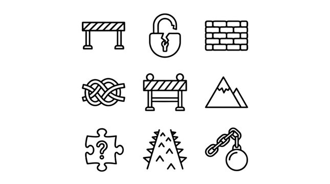 Obstacle and challenge outline icon collection set