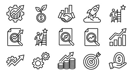 Plakat Business growth line icon set with finance and strategy symbols
