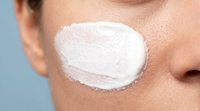 Thick Smear of White Moisturizing Cream or Sunscreen on Facial Skin