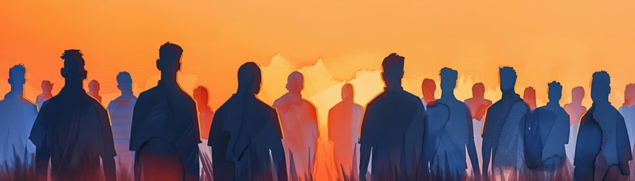 A Close-up Shot of a Watercolor silhouettes of a bustling cityscape with overlapping colors