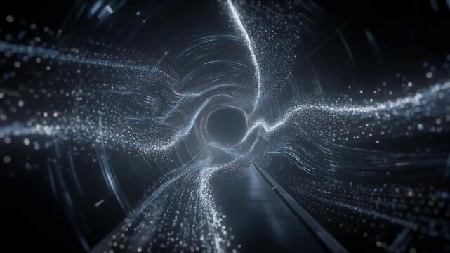 Firefly futuristic tunnel with swirling streams of glowing particles creating mesmerizing light vortex and dynamic motion