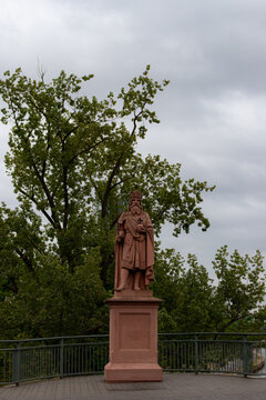Frankfurt, Germany- April 18, 2025: Charlemagne Monument statue, tribute to Frankfurt and Europe imperial past and heritage