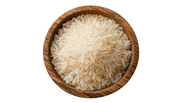 Long grain white rice in wooden bowl