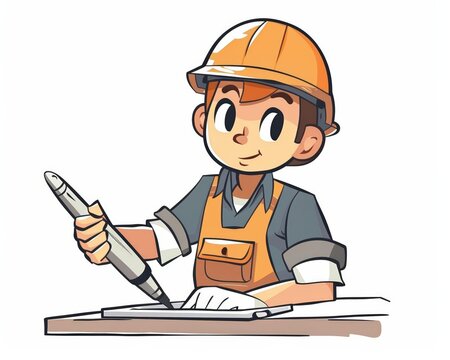 A cute cartoon Style ofA close-up of an engineer programming a robotic arm in a factory