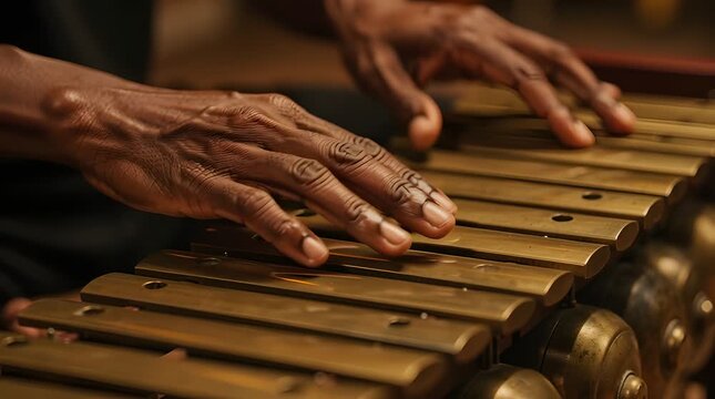 Closeup of hands playing a musical instrument.