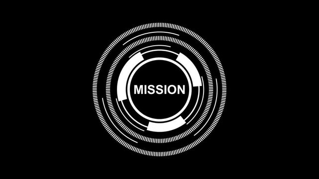 Futuristic HUD Interface Featuring the Word MISSION in a Digital Goal-Oriented Design.4k animation motion graphics video.